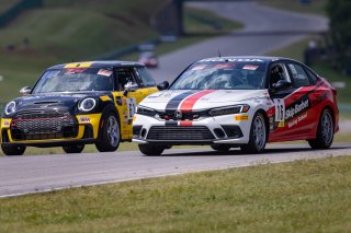 #16 Honda Civic Si of Carter Fartuch, Skip Barber Racing School, TC America, TCA, #61 Mini Cooper 2019 - JCW New of Christian Perocarpi, MINI JCW Team, SRO America, VIR, Virginia International Rcaeway, Alton, Virginia, June 2022.
 | Regis Lefebure/SRO