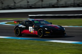 #50 Aston Martin Vantage GT4 of Ross Chouest, Chouest Povoledo Racing, GT America Powered by AWS, GT4, SRO America, Indianapolis Motor Speedway, Indianapolis, Indiana, Oct 2022.
 | Fabian Lagunas/SRO        