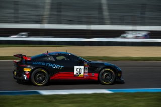 #50 Aston Martin Vantage GT4 of Ross Chouest, Chouest Povoledo Racing, GT America Powered by AWS, GT4, SRO America, Indianapolis Motor Speedway, Indianapolis, Indiana, Oct 2022.
 | Fabian Lagunas/SRO        