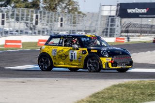 #61 Mini Cooper 2019 - JCW New of Christian Perocarpi, MINI JCW Team, TC America, TCA, SRO America, Indianapolis Motor Speedway, Indianapolis, Indiana, Oct 2022.
 | Brian Cleary/SRO
