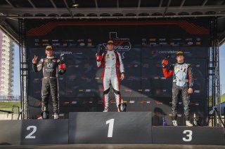 Race 1 Podium #4 Toyota GR Corolla TC of Braydon Arthur, JMF Motorsport, TC America, TC, SRO America, Circuit of The Americas, Austin, TX, Apr 24 - 26, 2026 #7 Acura Integra Type-S DE5 of Dean Lambros, Skip Barber Racing, 2026 #77 Hyundai Elantra N1 TC EV | Andrew Miterko Photography LLC 2026